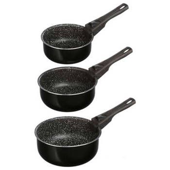 Steelpan/sauspan 3x stuks - voor alle kookplaten - aluminium - zwart - 16/18/20 cm - Steelpannen