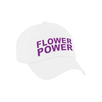 Paarse letters flower power verkleed pet/cap wit volwassenen - Verkleedhoofddeksels