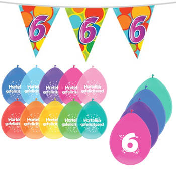 Leeftijd verjaardag thema 6 jaar pakket ballonnen/vlaggetjes - Feestpakketten