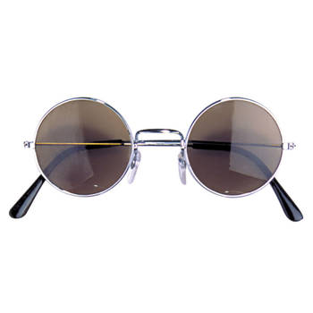 Hippie Flower Power Sixties ronde glazen zonnebril bruin - Verkleedbrillen