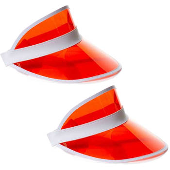 2x Stuks Jaren 80 transparante zonnekleppen - rood - Verkleedhoofddeksels