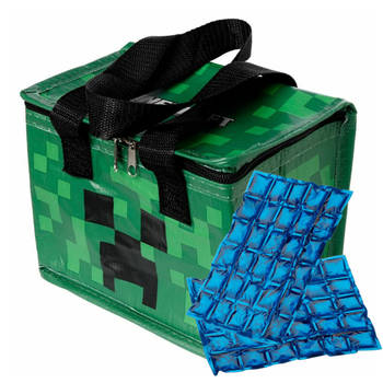 Puckator Kleine lunch koeltas met 2x flexibel koelelement - Minecraft print - 4,4 liter - Koeltas