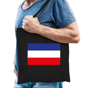 Boerenprotest katoenen tas met omgekeerde Nederlandse vlag zwart - Verkleedtassen