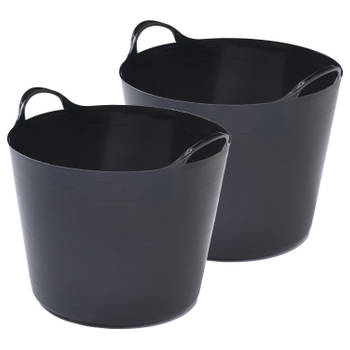 2x stuks flexibele emmers - 26 liter - Kunststof - Zwart - 38 x 41 x 35 cm - Wasmanden