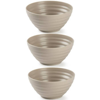 Set van 6x kommetjes/schaaltjes - Dessert/ontbijt - Kunststof - D14 cm - Taupe - Kommetjes