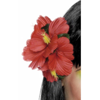 6x stuks haarclip/haarbloem hawaii rode bloemen - Verkleedhaardecoratie