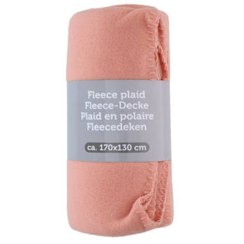 Polyester fleece deken/dekentje/plaid 170 x 130 cm zalm roze - Plaids