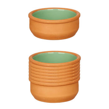 Set 12x tapas/creme brulee serveer schaaltjes terracotta/groen 8x4 cm - Snack en tapasschalen