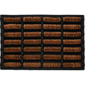 Droogloopmat/deurmat - voor binnen/buiten - zwart - rubber/kokos - 40 x 60 cm - Deurmatten