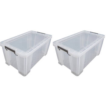 2x stuks Allstore opbergboxen - 54 liter - Transparant - 66 x 38 x 31 cm - Opbergbox