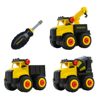 Stanley Constructiespeelgoed Set 57-Delig - Bulldozer, Kiepwagen en Graafmachine - Incl. Hijskraan en Schroevendraaier