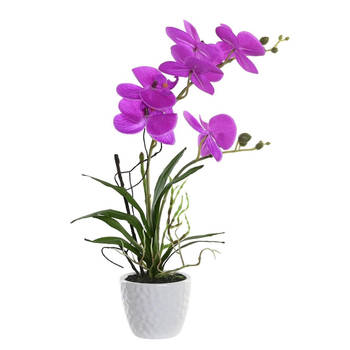 Items Orchidee bloemen kunstplant in witte bloempot - roze bloemen - H45 cm - Kunstplanten