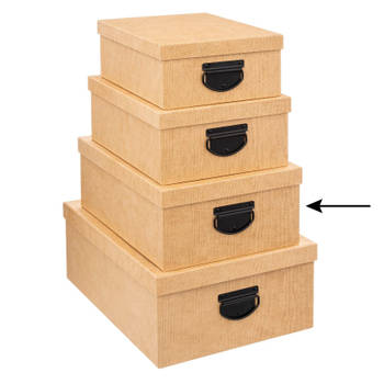 5Five Opbergdoos/box - 4x - goudgeel - L35 x B26 x H14 cm - Stevig karton - Industrialbox - Opbergbox