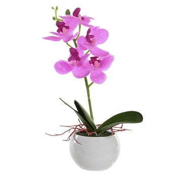 Items Orchidee bloemen kunstplant in witte bloempot - roze bloemen - H29 cm - Kunstplanten