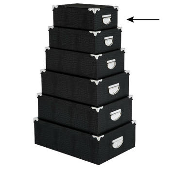 5Five Opbergdoos/box - 2x - zwart - L28 x B19.5 x H11 cm - Stevig karton - Crocobox - Opbergbox