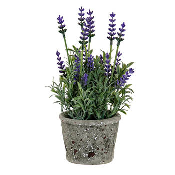 Items Lavendel bloemen kunstplant in bloempot - paarse bloemen - 10 x 22 cm - bloemstuk - Kunstplanten