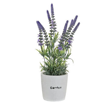 Items Lavendel bloemen kunstplant in bloempot - paarse bloemen - 10 x 36 cm - bloemstuk - Kunstplanten