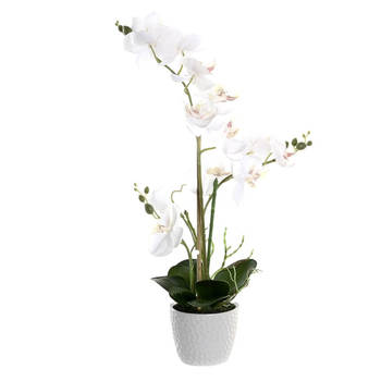 Items Orchidee bloemen kunstplant in witte bloempot - witte bloemen - H60 cm - Kunstplanten
