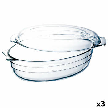 Serveerschaal Ô Cuisine Ocuisine Vidrio Met deksel 3 L 1,1 L Transparant Glas 3 Stuks