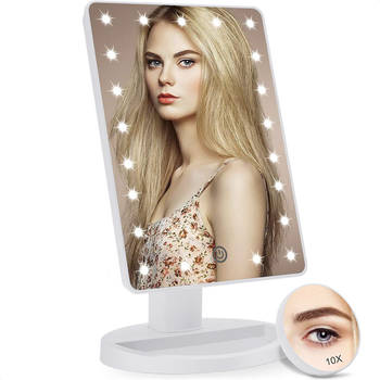 Strex Make Up Spiegel met LED verlichting - Wit - 3 Verlichtingsmodus - 1/10x Vergroting - 360° Verstelbaar