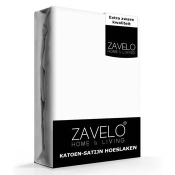 Zavelo Katoen - Hoeslaken Katoen Satijn Wit - Zijdezacht - Extra Hoog-1-persoons (90x200 cm)
