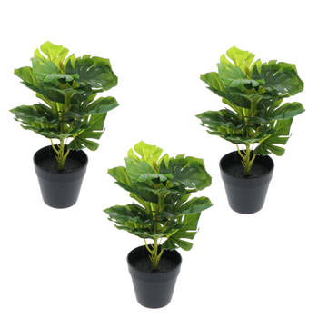 Greendream set van 3 mini Monstera - Gatenplant - Kunstplanten 30 cm