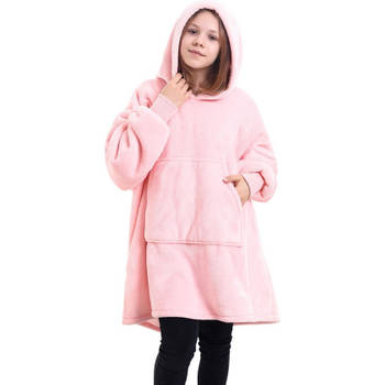 Noony roze hoodie deken kinderen - fleece deken met mouwen - ultrazachte binnenkant – one size - kids