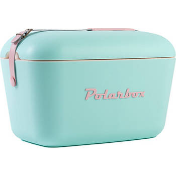 Polarbox Retro Koelbox Pop Groen met Roze Band - 20 liter - Duurzaam geproduceerde trendy koelbox