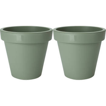 Pro Garden Plantenpot/bloempot - 2x - Tuin buiten - kunststof - groen - D40 cm - Plantenpotten