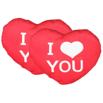 Sierkussentje Valentijn/I Love You hartje vorm - 2x - rood - 30 cm - Knuffelkussen