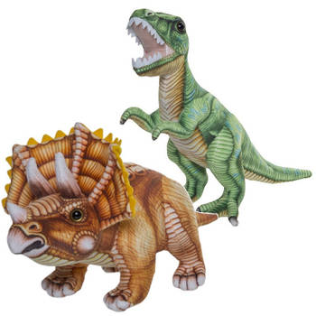 Speelgoed set van 2x pluche dino knuffels T-Rex en Triceratops van 30 cm - Knuffeldier