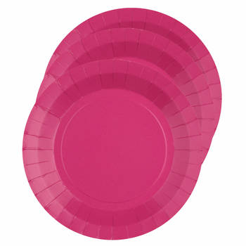 Santex feest gebak/taart bordjes - fuchsia roze - 10x stuks - karton - D17 cm - Feestbordjes