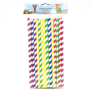 Drinkrietjes - papier - set 50x - multicolor kleuren - 23 cm - verjaardag/feestje - Drinkrietjes