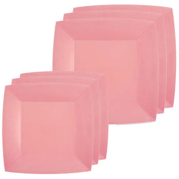 Santex Feestbordjes set - 20x stuks - roze - 18 cm en 23 cm - Feestbordjes