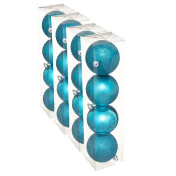 16x stuks kerstballen turquoise blauw mix kunststof 8 cm - Kerstbal