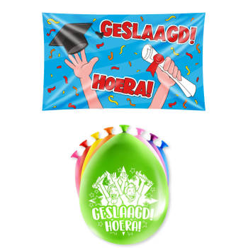 Paperdreams Geslaagd thema party versiering set Hoera - Grote vlag en 16x ballonnen - Feestpakketten