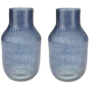 Set van 2x Excellent Houseware glazen vaas / bloemen vazen - blauw - 12 x 23 cm - Vazen