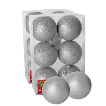 12x stuks kerstballen zilver glitters kunststof 4 cm - Kerstbal