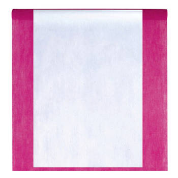 Feest tafelkleed met loper op rol - fuchsia roze/wit - 10 meter - Feesttafelkleden