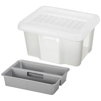 Sunware opslagbox kunststof 24 liter transparant 42 x 33 x 22 cm met deksel en organiser tray - Opbergbox