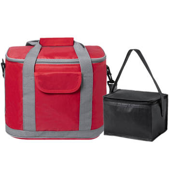 Koeltassen set draagtas/schoudertas rood/zwart 22 en 4 liter - Koeltas