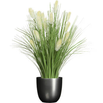 Kunstplant pampas gras - in pot antraciet grijs - keramiek - H70 cm - Kunstbloemen