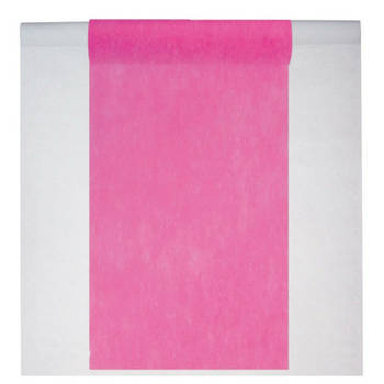 Feest tafelkleed met loper op rol - wit/fuchsia roze - 10 meter - Feesttafelkleden