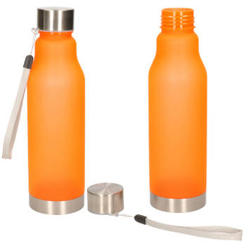 Waterfles/drinkfles/sportfles - 2x - oranje - kunststof/rvs - 600 ml - Drinkflessen