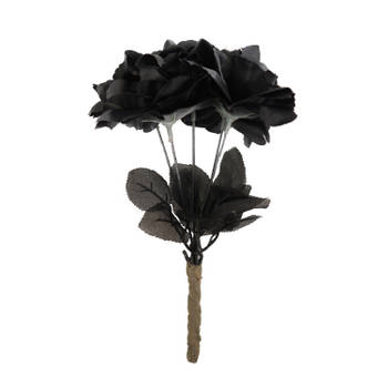 Halloween accessoires rozen/bloemen boeket - zwarte rozen - 35 cm - Verkleedattributen