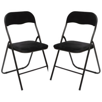 5Five Klapstoel met fluweel zitting - 2x - zwart - 44 x 48 x 79 cm - metaal - Klapstoelen