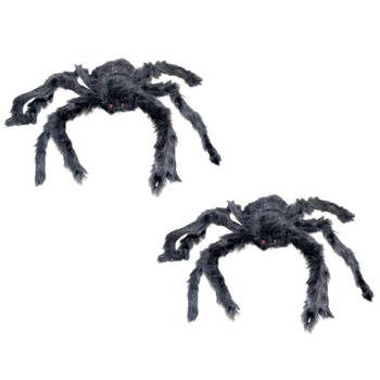 2x stuks horror decoratie spin zwart 40 cm - Feestdecoratievoorwerp