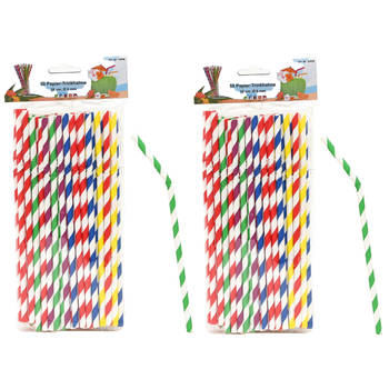 Drinkrietjes - papier - set 100x - multicolor kleuren - 20 cm - verjaardag/feestje - Drinkrietjes