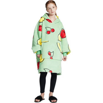 Noony fruity Green hoodie deken kinderen - fleece deken met mouwen - ultrazachte binnenkant – one size - kids