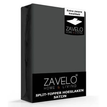 Zavelo Splittopper Hoeslaken Satijn Antraciet-Lits-jumeaux (160x200 cm)